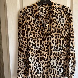 Alice + Olivia Tan and Brown Button Down Shirt with Notched Collar